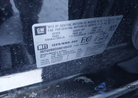 2017 GMC Sierra 1500 Slt z USA, uszkodzony, nr VIN 3GTU2NEC6HG195413